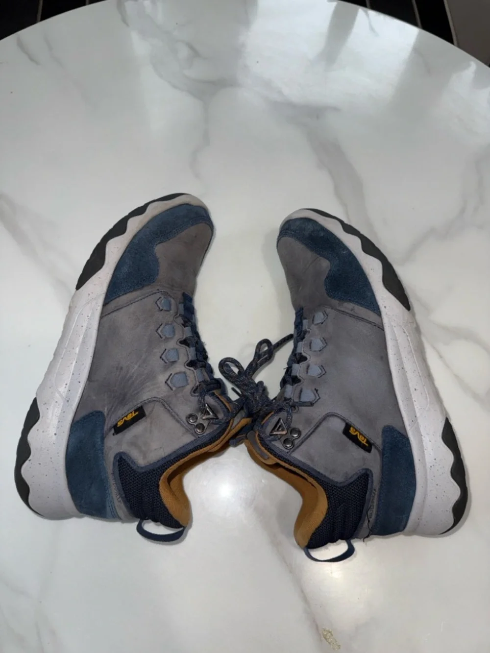 Teva Men’s Gray and Navy Mid-Top Boots with Yellow Accent